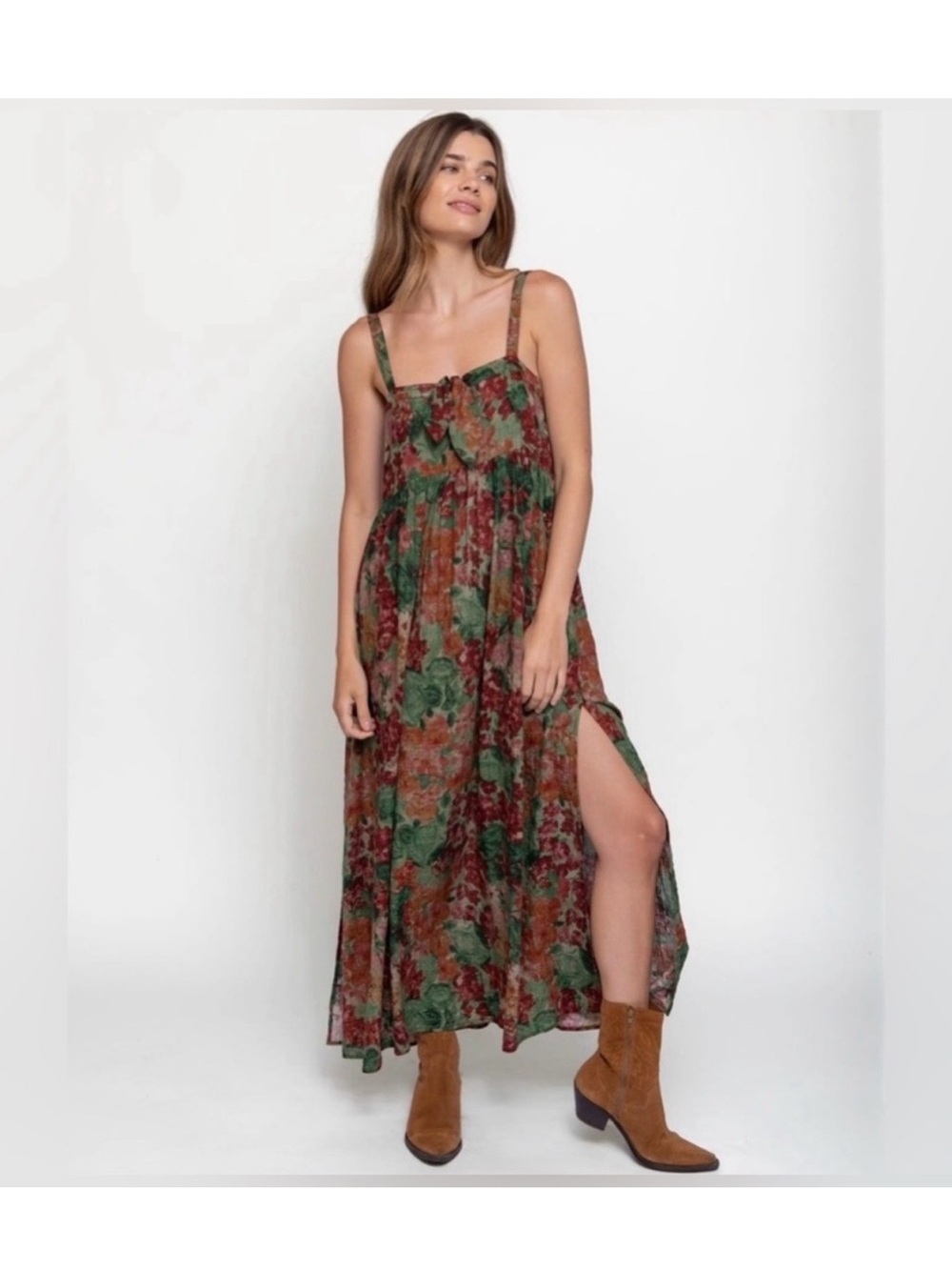 Natural Life Patti Floral Tie-Front Maxi dress size L. NWT